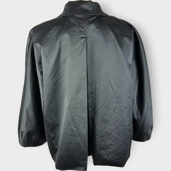 J. Jill Stretch Jacket Coated Cape Black Cotton Satin Shiny Size Large NWT $119 - Picture 3 of 7